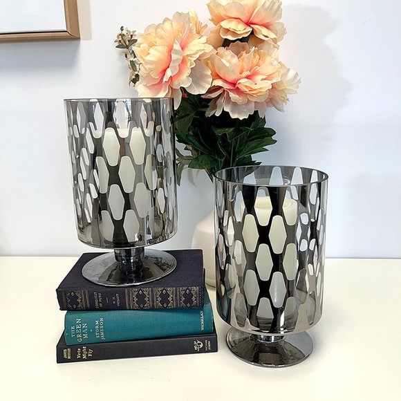Other - Chrome Honeycomb Hurricane Vases – Set of 2 Vases